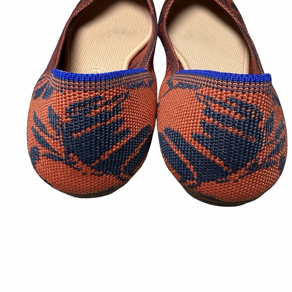 Rothy's The Point Flats W8 Sunset Floral Burnt Orange Navy Knit Slip On Shoe - Picture 5 of 14